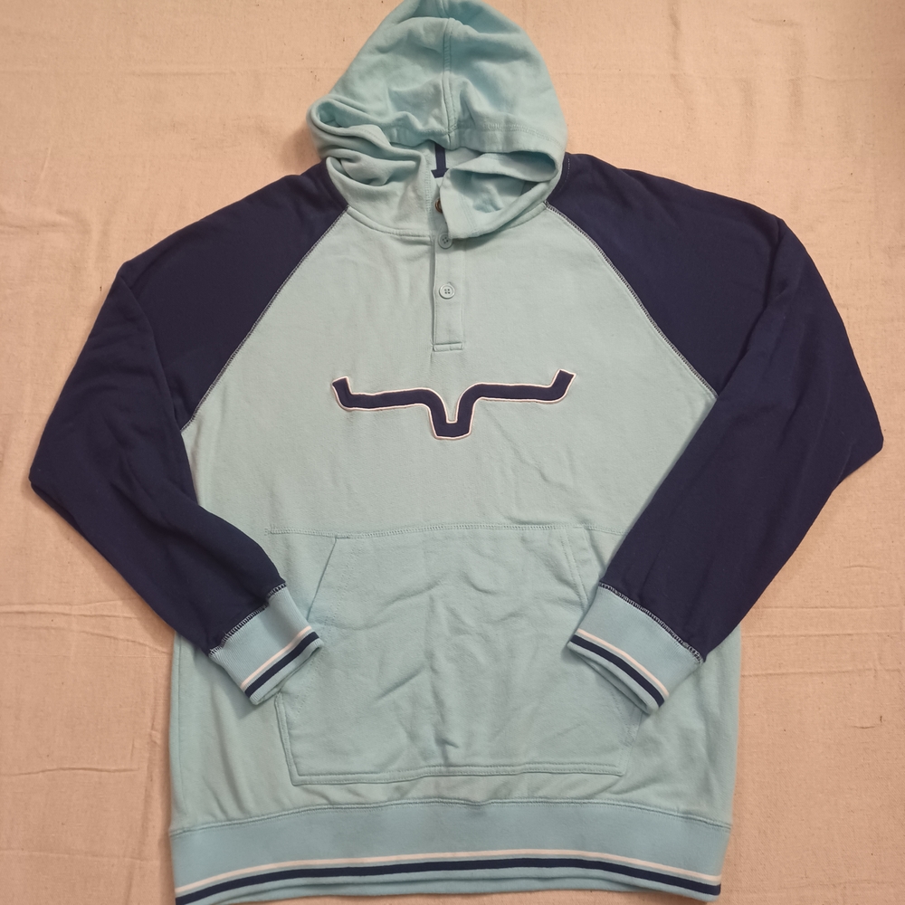 Kimes Ranch Aqua and Navy Hoodie Women's Size Medium